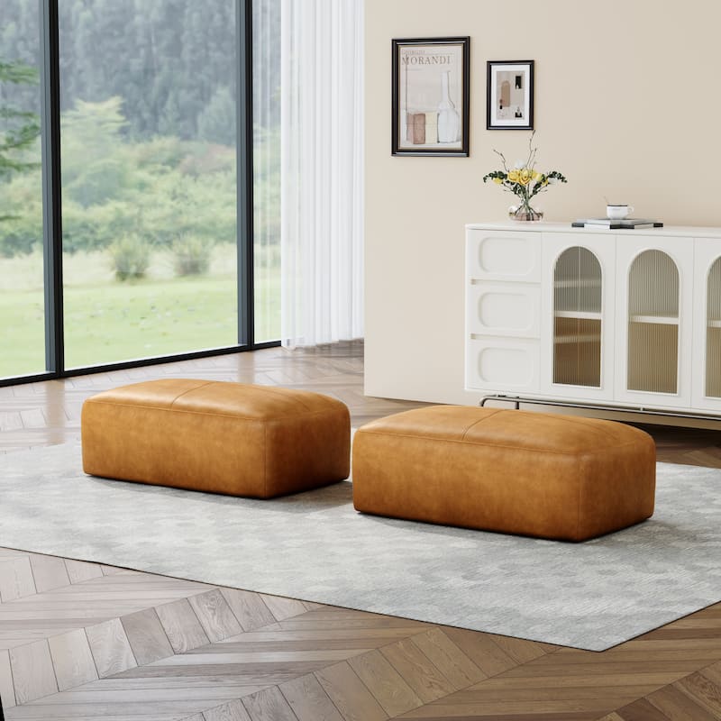 22"/ 35"/ 43" W Rectangular Modern Genuine Leather Ottoman Set of 2