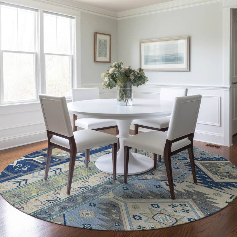 Machine Washable Indoor/ Outdoor Boho Tribal Chantille Rug