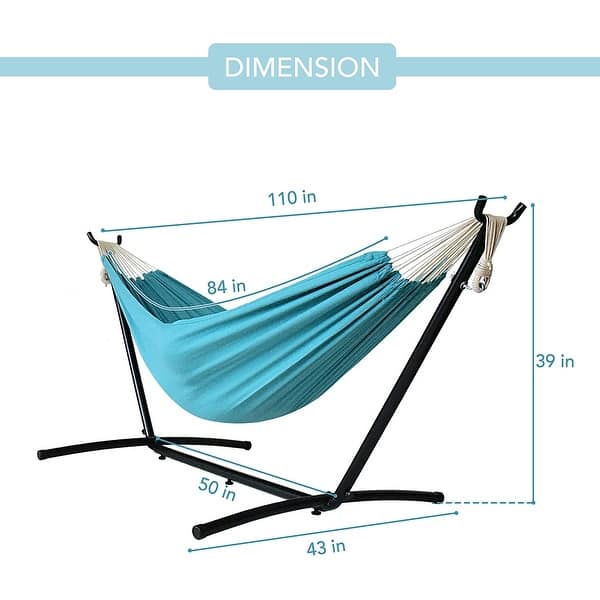 dimension image slide 11 of 12, Double Cotton Hammock with Space Saving Steel Stand