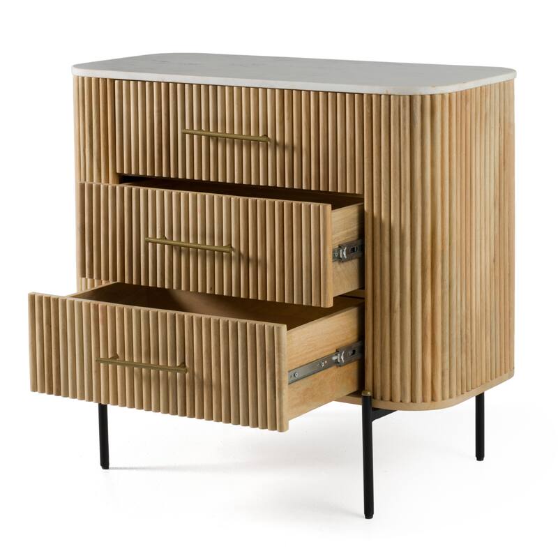 Modrest Cambridge Modern White Marble & Washed Mango 3 Drawer Dresser