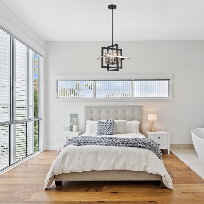 12.99" Wide 6-Light Semi Flush Mount Chandelier, Industrial Style Square Open Frame Pendant Light for Living Room