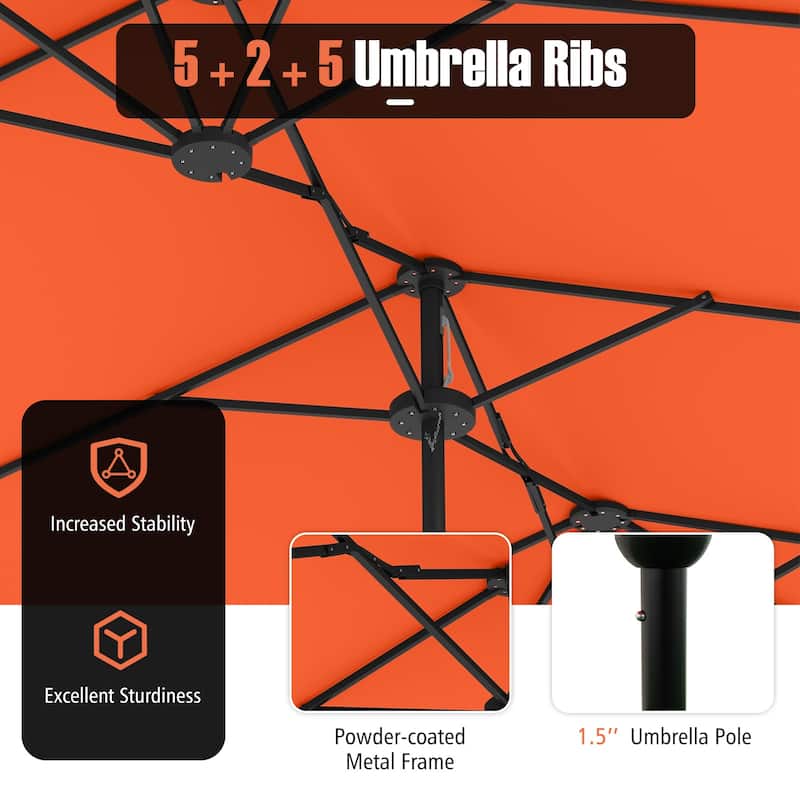Gymax 13FT Double-sided Patio Umbrella w/ Crank Handle Umbrella Base