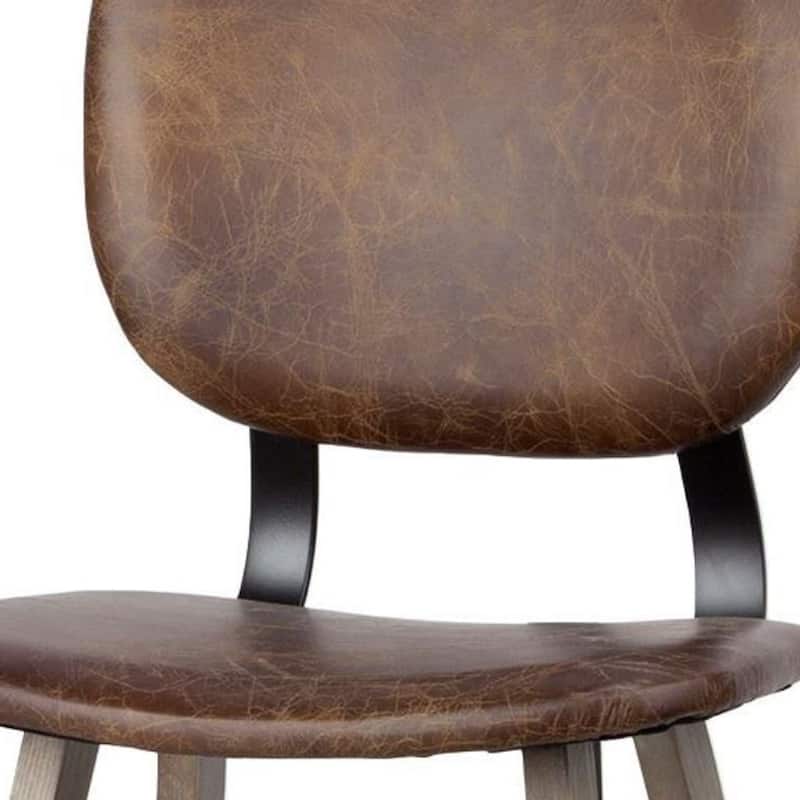 HomeRoots Set of Two Brown Leather And Solid Wood Open Back Dining Side Chairs - 18.5 in. x 33.25 in. x 18.5 in.