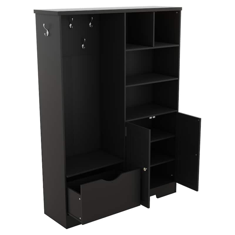 Elegant Hall Tree Hallway Shoe Cabinet with Storage Bench, Shelves, Drawers, and Coat Rack for Entryway, Hallway Organizer