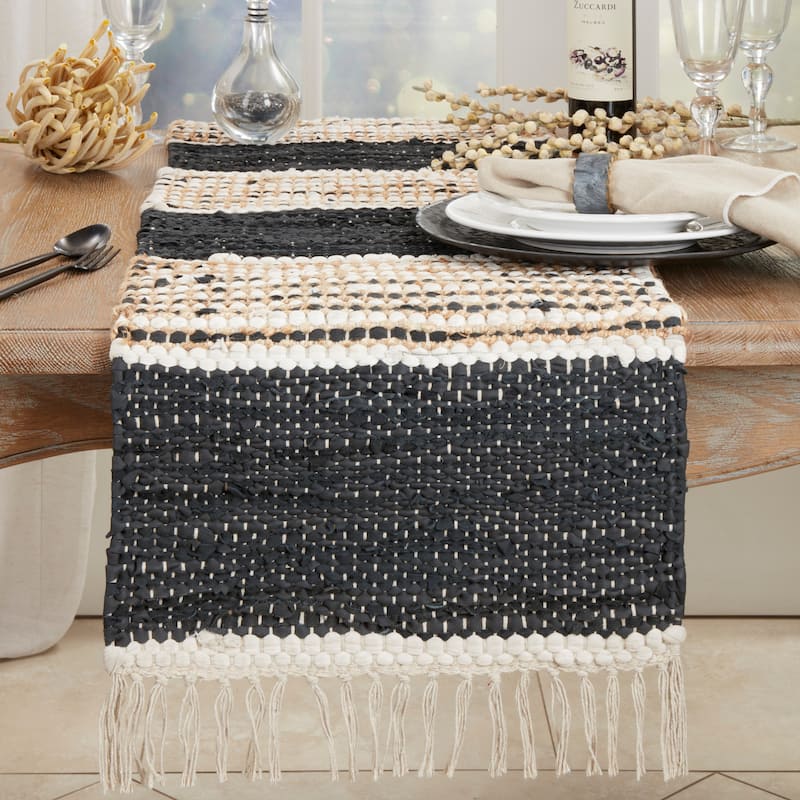 Boho Leather Chindi Fringed Table Runner - 16"x72"
