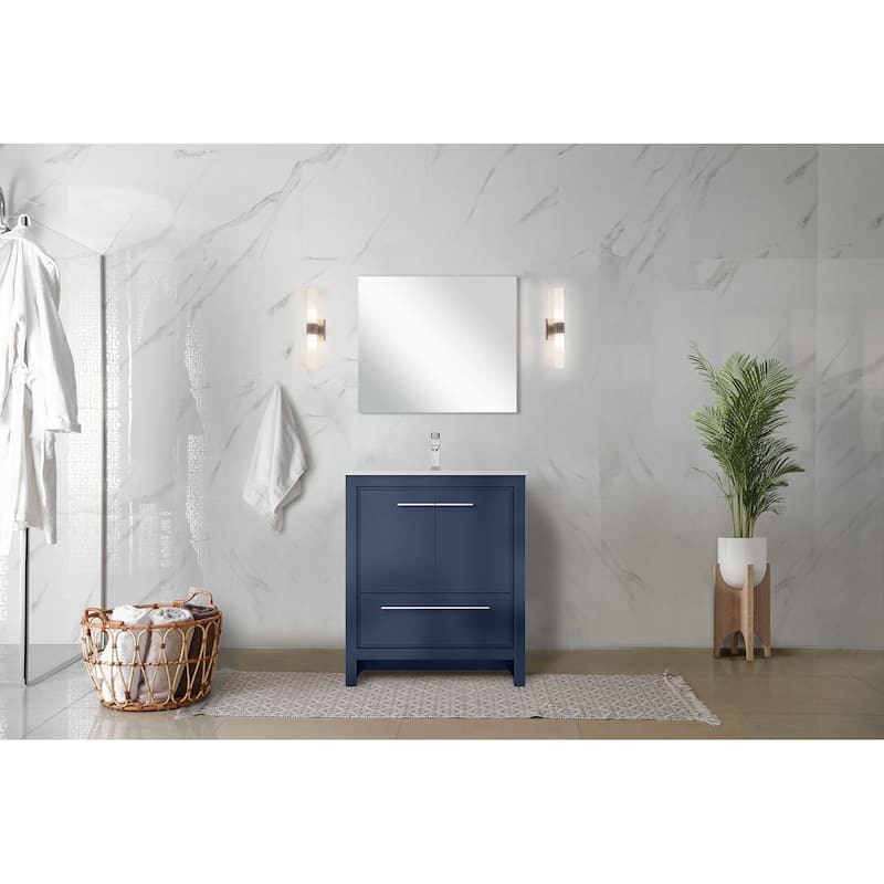 Lafarre Bath Vanity, White Quartz Top, Chrome Faucet Set and Mirror