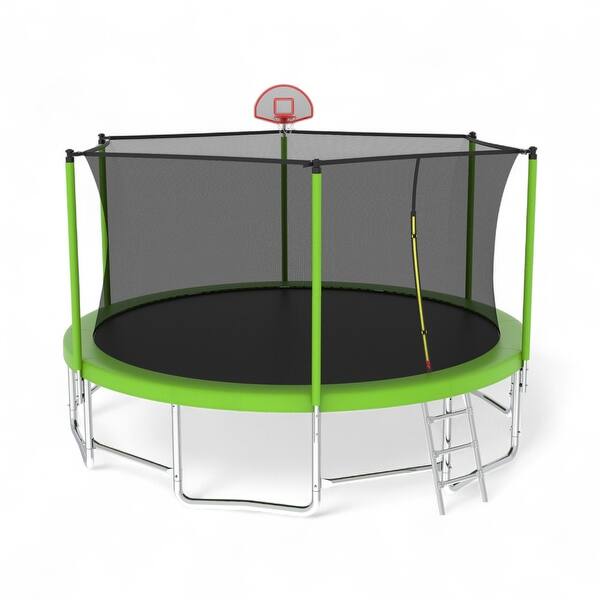 slide 2 of 7, KISRAIS 16FT Trampoline with Balance Bar & Basketball Hoop&Ball - Green Green