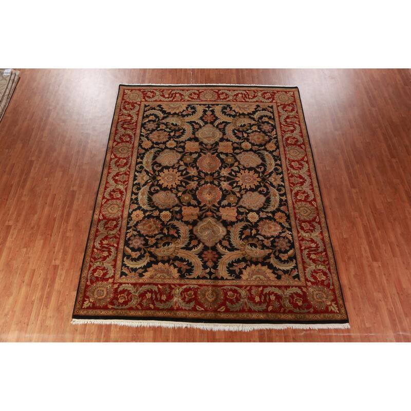 Black Floral Agra Indian Area Rug Handmade Wool Carpet - 9'3"x 12'0"