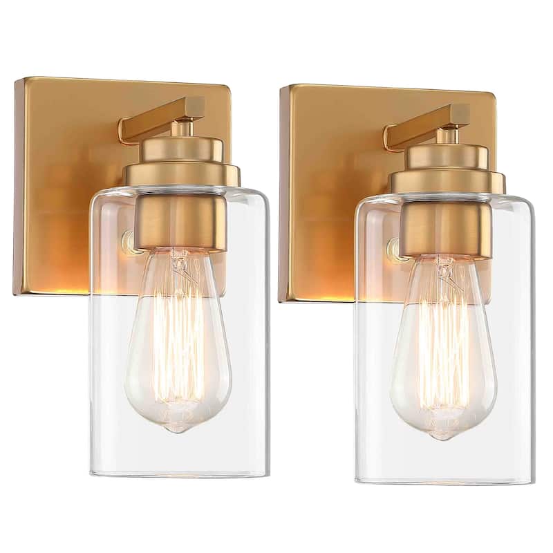 2-Light Dimmable Bath Vanity Light Wall Sconce Glass Shade(Set of 2)