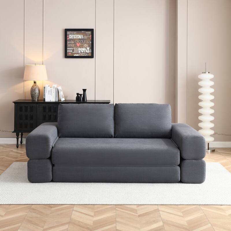 Multi-Functional Folding Sofa Bed Gray Convertible Floor Sofa Couch Lounge Sofa Sleeper Sofa Couch with Pillows - Gray