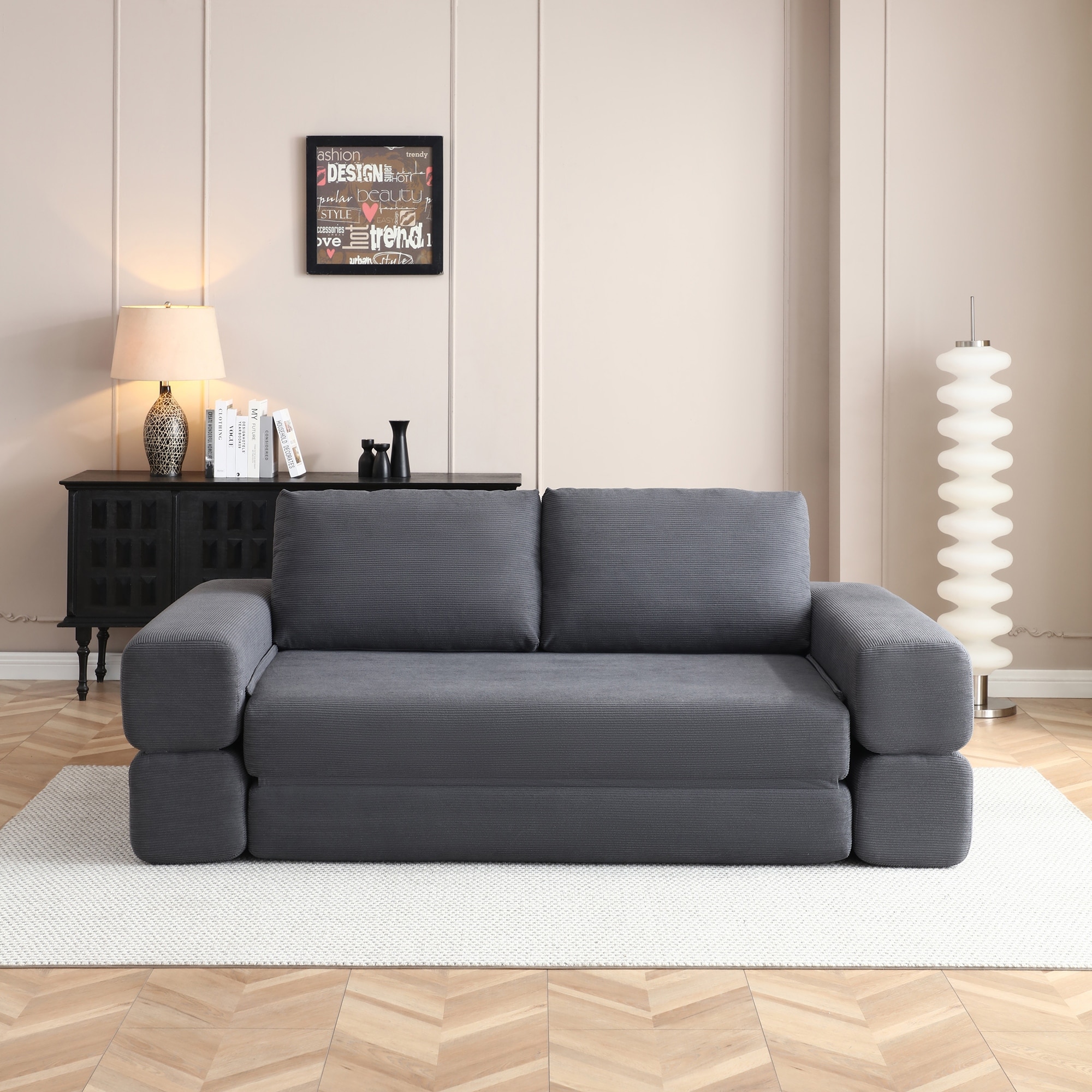 Multi-Functional Folding Sofa Bed Gray Convertible Floor Sofa Couch Lounge Sofa Sleeper Sofa Couch with Pillows