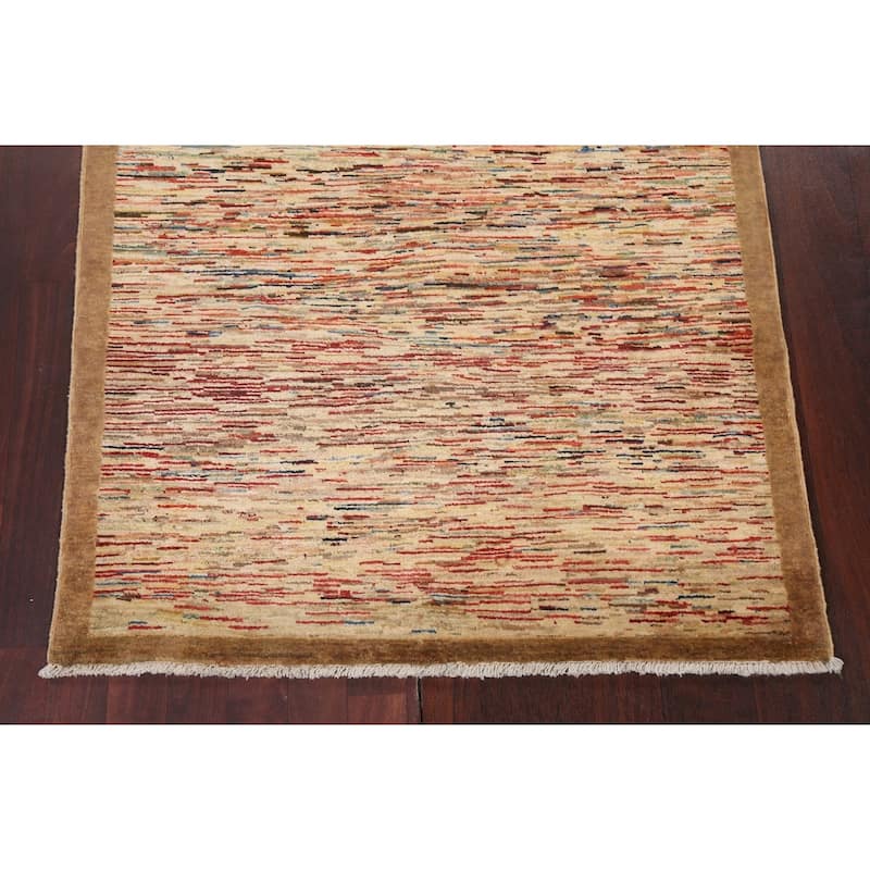 Contemporary Gabbeh Kashkoli Striped Area Rug Hand-knotted Wool Carpet - 3'8" x 6'6"