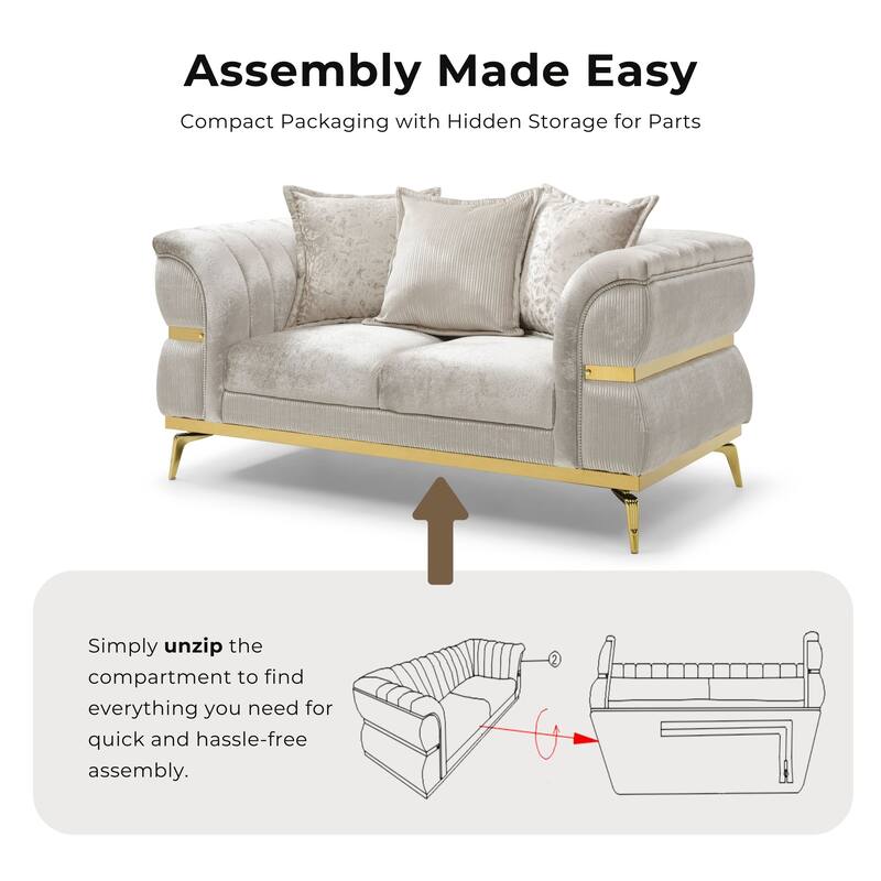 Furniture of America Sawer Glam Beige Upholstered Loveseat with Stainless Steel Frame