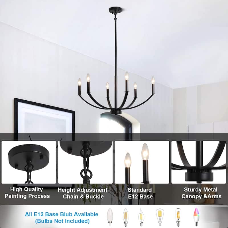 Modern Farmhouse 6-Light Candle Chandelier, Classic Chandelier for Dining Room Living Room Bedroom Kitchen - 6