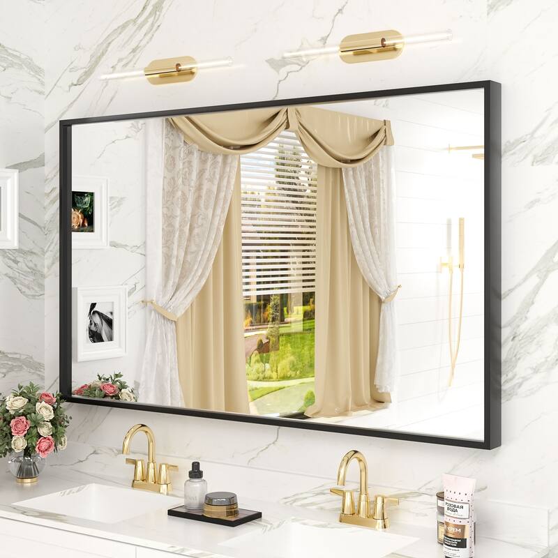 Aluminum Alloy Framed French Cleat Mounted Tempered Glass Wall Vanity Mirror - 48" x 30"