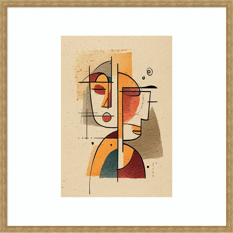 Picasso Style Cubist Faces Orange Teal Abstract Geometric by Tradelink inhouse artist Wood Framed Wall Art Print