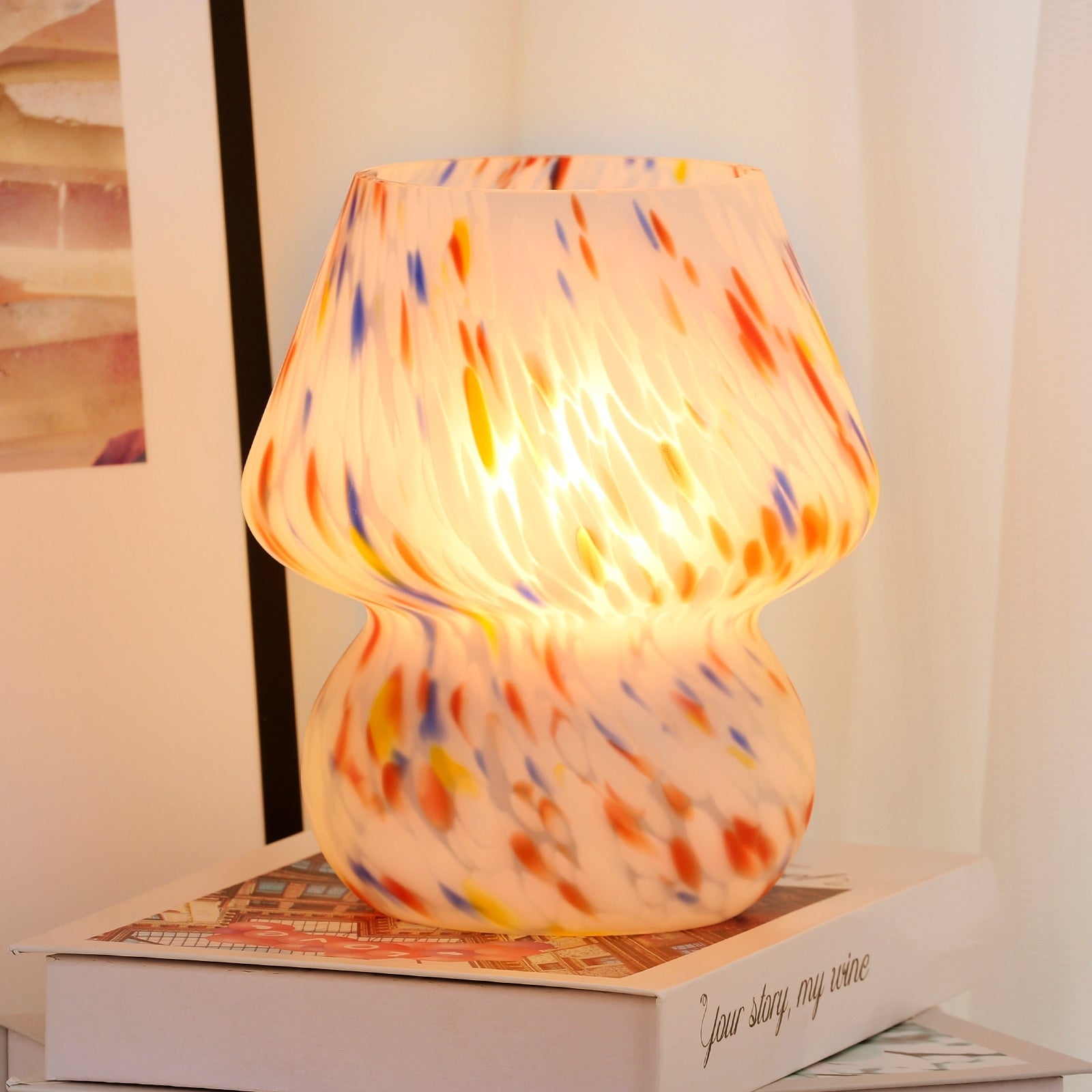 Rainbow Dots Texture Matte All glass Table Lamp with In line Switch 5.75 x 5.75 x 7.25 L x W x H