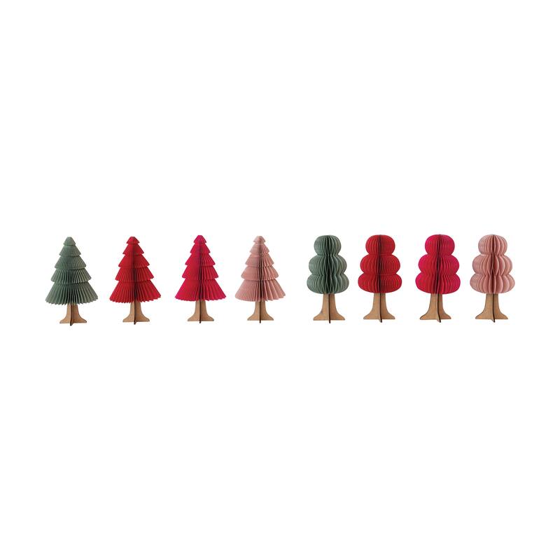 Paper and Reclaimed Wood Folding Honeycomb Tree in 2 Styles, Set of 8 - Multi