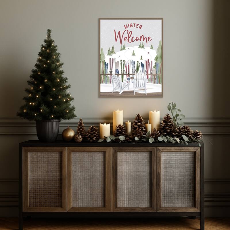 Winter Mountain Getaway portrait VII-Winter Welcome by Tara Reed (23 x 28 in.), Framed Canvas Wall Art Print - Sylvie Dark Gold
