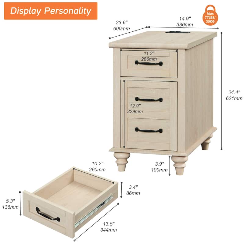 Nightstand End Table With Charging Station for Living Room Bedroom