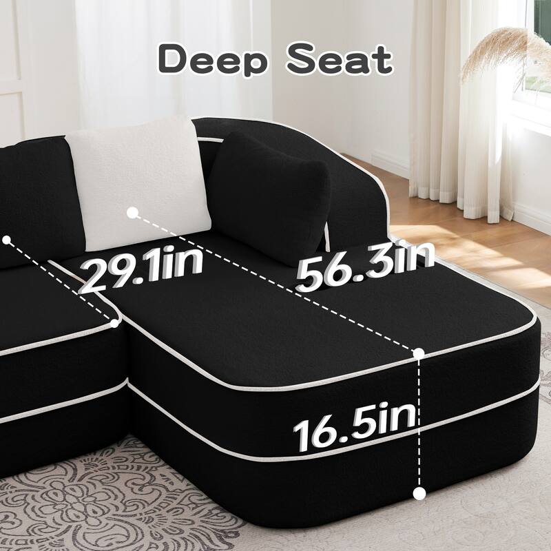 77.2" Double Chaise Lounge Chair, Upholstered Sofa Bed, Teddy Fabric Sleeper Couch with Pillows, Modern Loveseat for Living Room