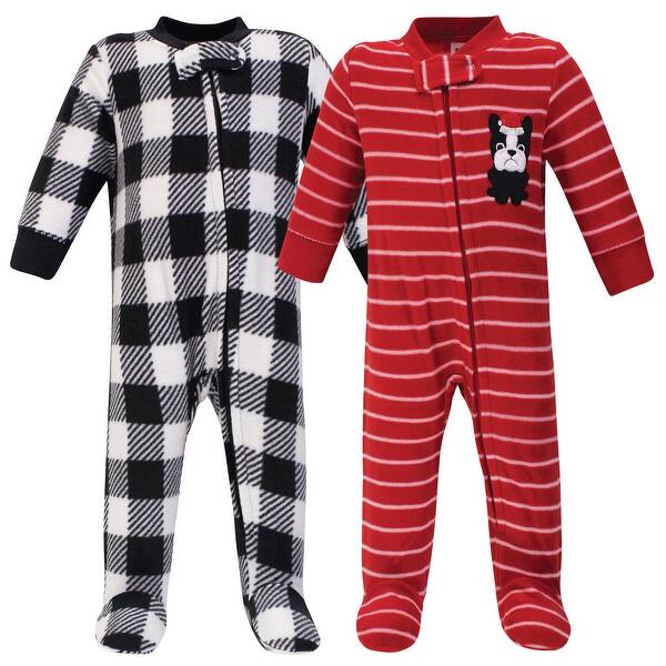 slide 1 of 1, Hudson Baby Infant Boy Fleece Zipper Sleep and Play 2pk, Christmas Dog 0-3 Months - Christmas Dog