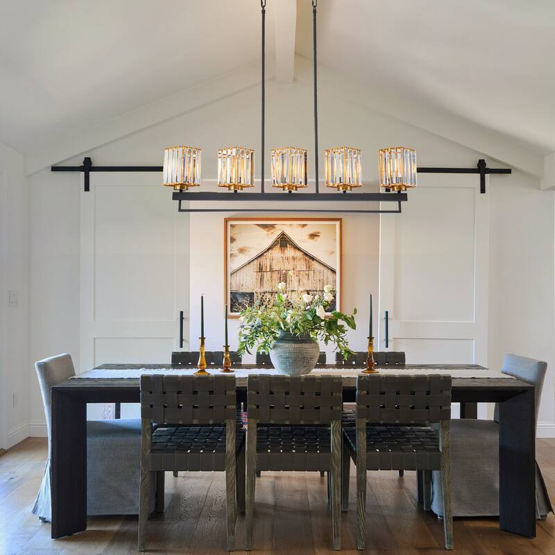 5-Light Modern Linear Crystal Chandelier kitchen island Pendant Lighting for Dining Room