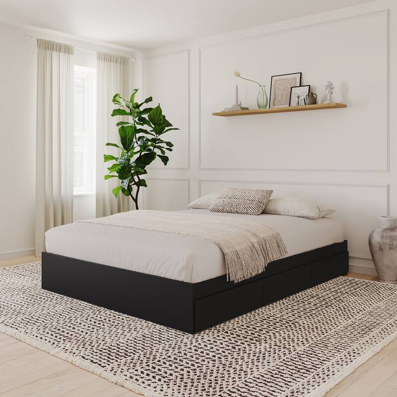 Nexera Bed Frame with 3-Drawer Storage, Reversible, Black