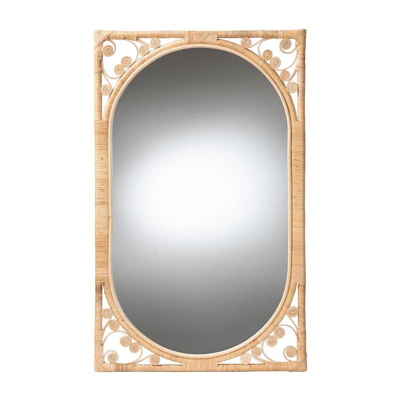 Isley Modern Bohemian Natural Brown Rattan Accent Wall Mirror - Natural