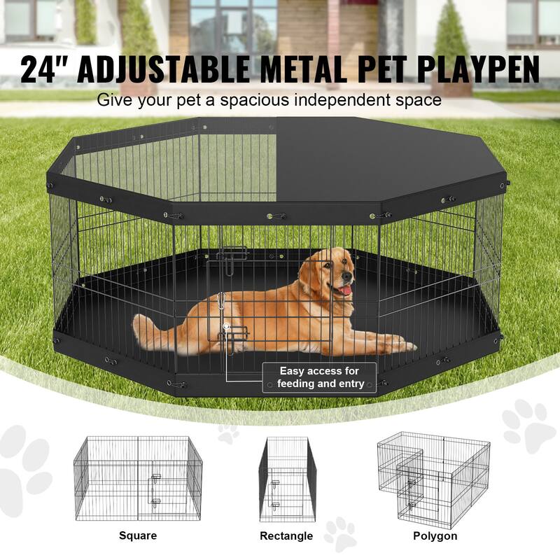 Foldable Dog Playpen 8 Panel Metal Fence for Small Medium Pets 24 Inch