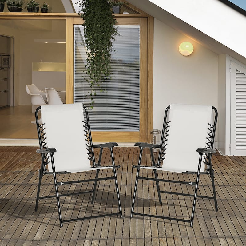 Set of 2 Patio Folding Chairs, Outdoor Portable Lawn Chairs with Armrests for Camping, Garden, Pool, Beach, Backyard