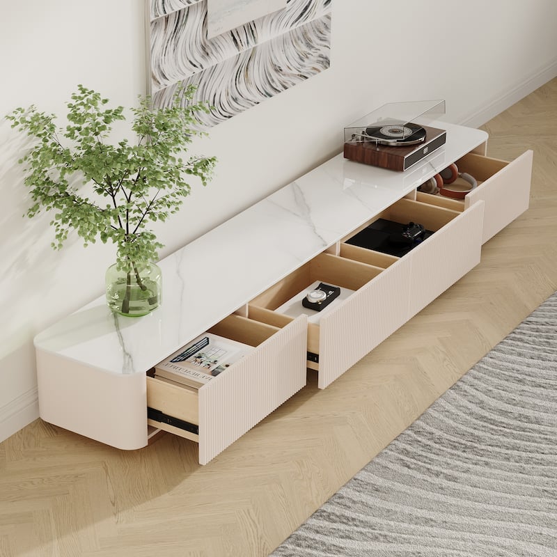 Modern TV Stands with Glossy Sintered Stone, 4-6Drawers, White & Gray