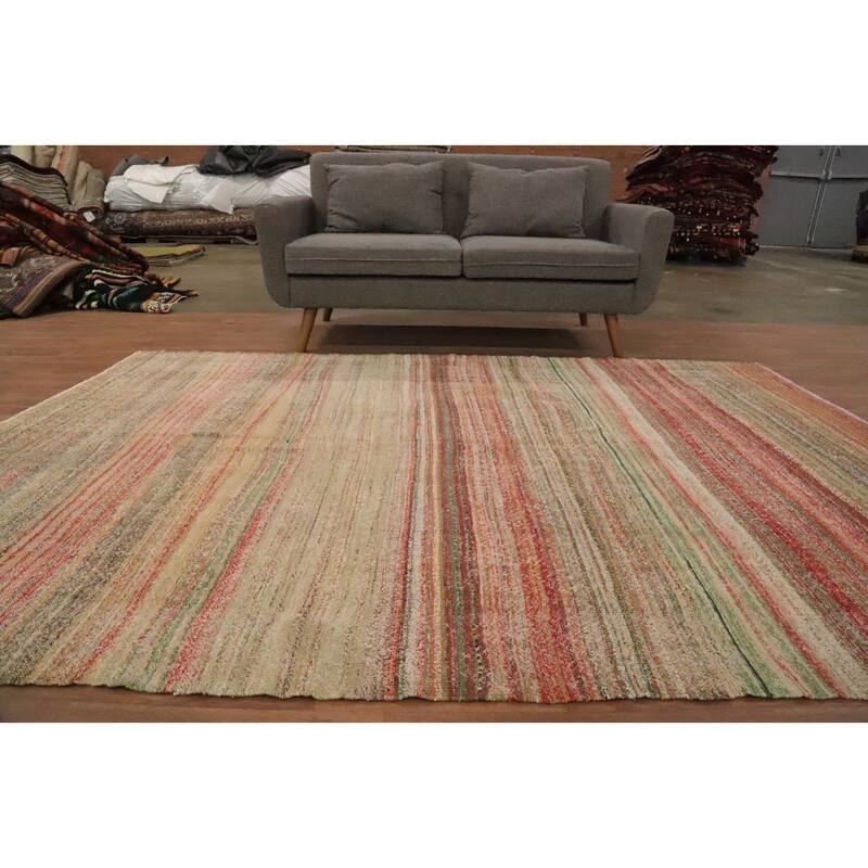 Hand Woven Oriental 100% Wool Carpet Southwestern Tribal Multi-Colored Kilim Area Rug - 9' 1'' X 5' 11''