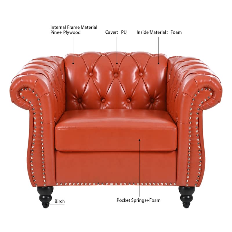 GDFStudio- Winston PU Leather Chesterfield Club Chair