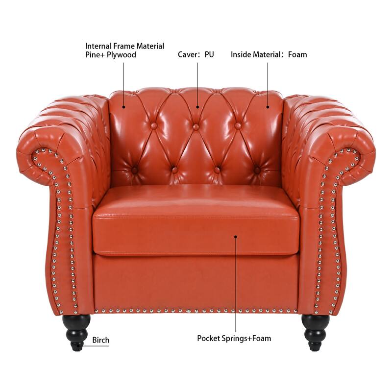 HCHAIRH Tufted Rolled Arm Seater Sofa Chair For Living Room