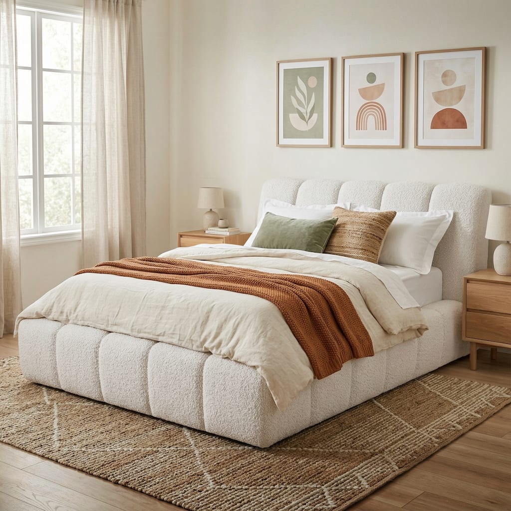Furniture of America Premier Modern Boucle-Chenille Biscuit Tufting Upholstered Platform Bed