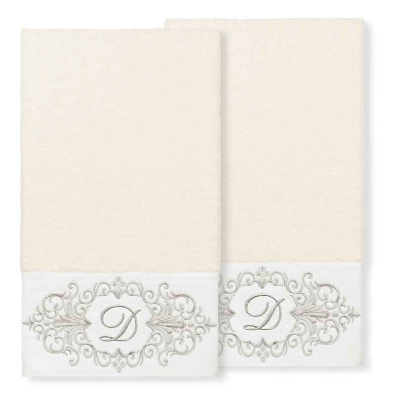 Authentic Hotel and Spa 100% Turkish Cotton Monica 2PC Embellished Bath Towel Set - D - Cream