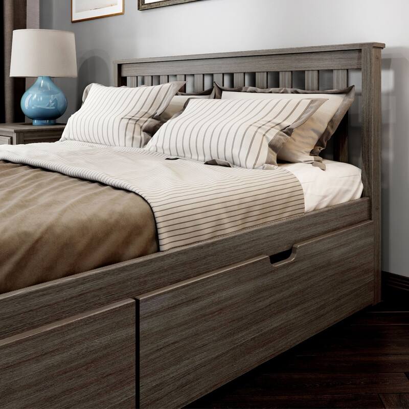 Plank and Beam Queen Bed with Storage Drawers and Slat Headboard