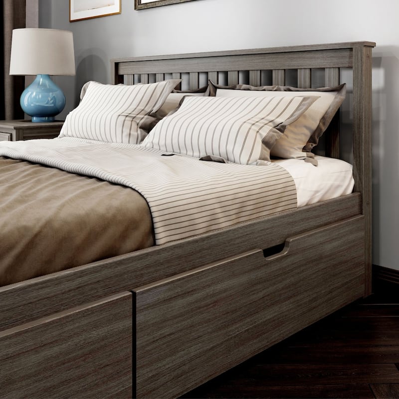 Plank and Beam Queen Bed with Storage Drawers and Slat Headboard