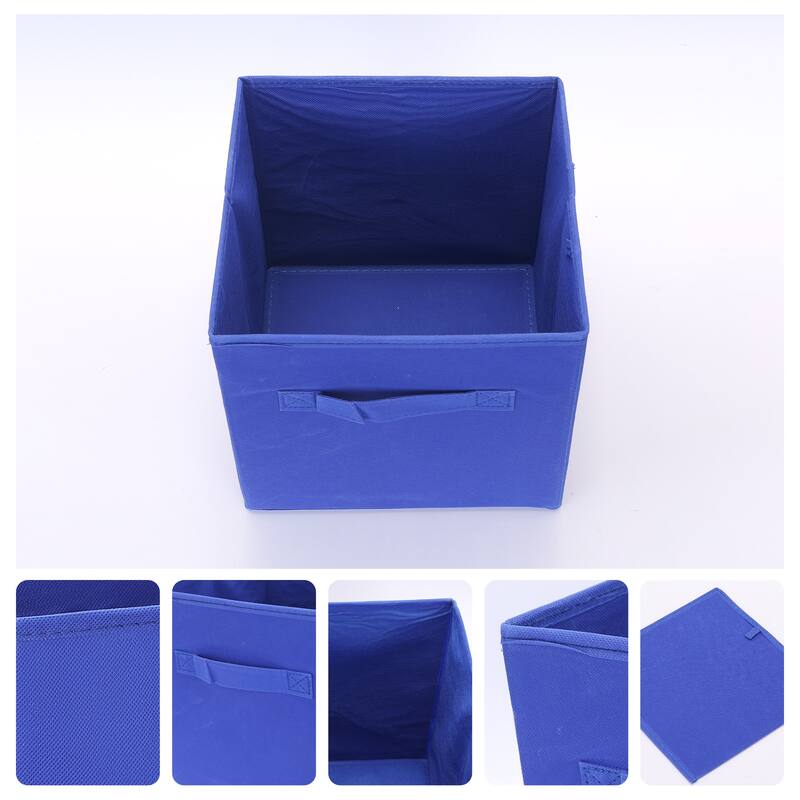 Fabric Storage Cube with Handle, Storage Bin for Shelves Closet, Collapsible Storage Basket for Organizing Clothes Books - Dark Blue - 11*10.5*10.5in