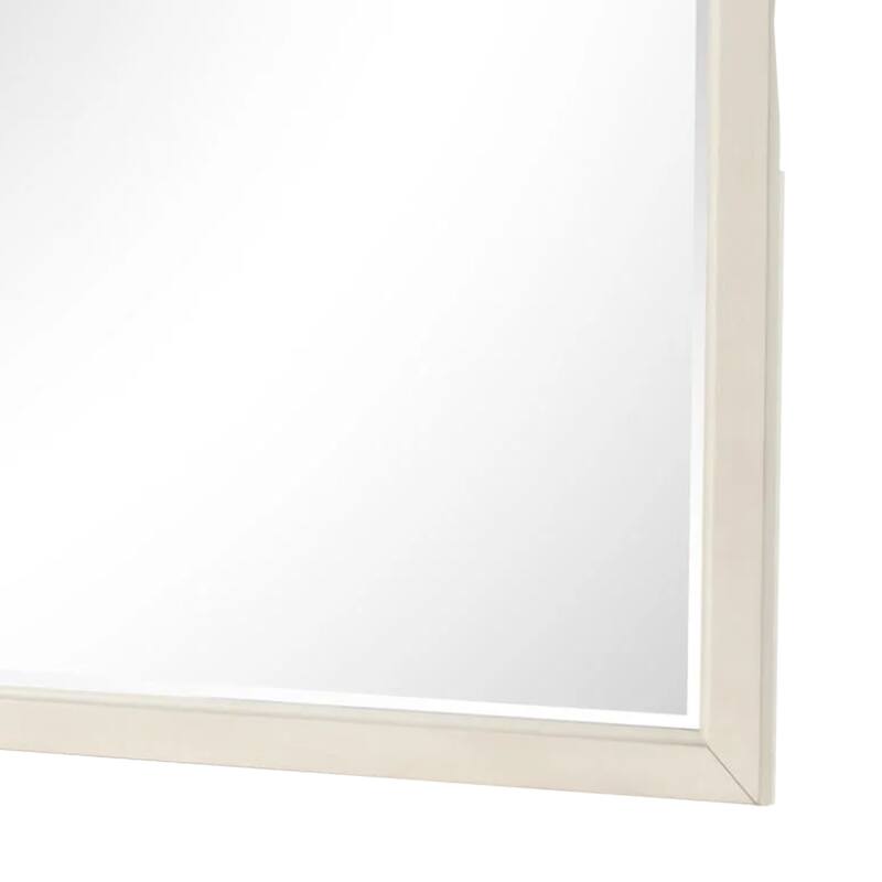 Toi Dresser Mirror, Beveled Glass, Antique White Finished Solid Wood, 38 Inch