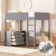preview thumbnail 48 of 93, Teddy Fleece Loft Bed with Foldable Study Table, 4 Storage Drawers and Shelves Wood High LoftBed Frame for Bedroom Gray - Full