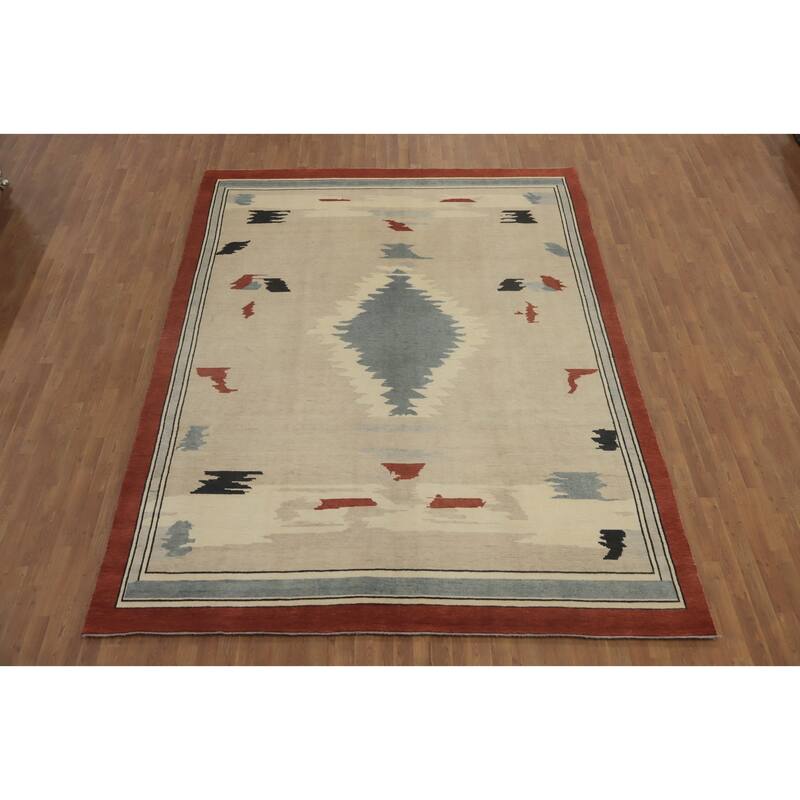 Geometric Gabbeh Vegetable Dye Area Rug Handmade Wool Carpet - 11' 10'' X 9' 0''