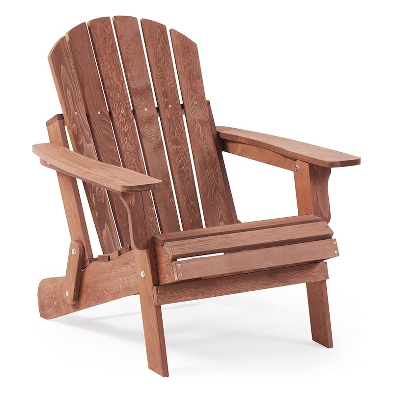 Oversize Wooden Outdoor Folding Adirondack Chair with Pre-Assembled BackRest & SeatBoard, for Garden Pool Deck Firepit - Coffee