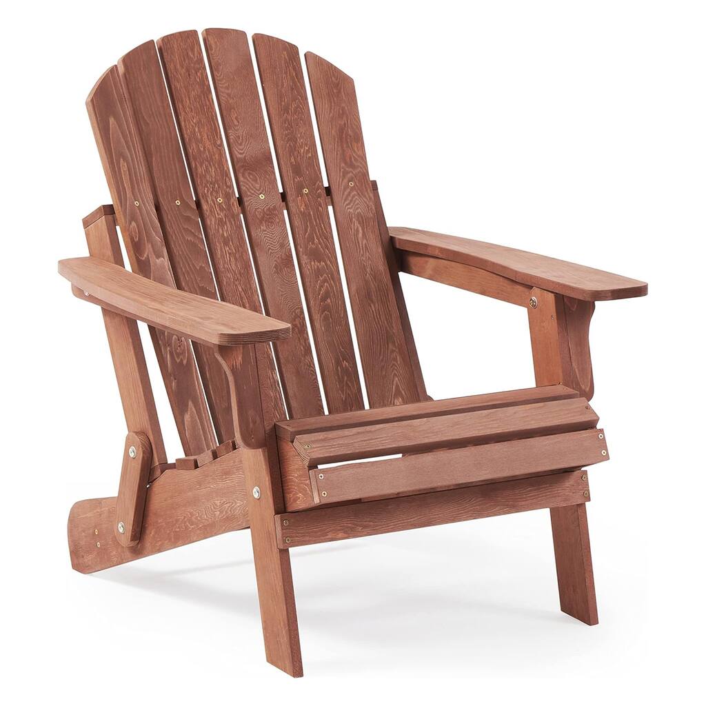 Oversize Wooden Outdoor Folding Adirondack Chair with Pre-Assembled BackRest & SeatBoard, for Garden Pool Deck Firepit