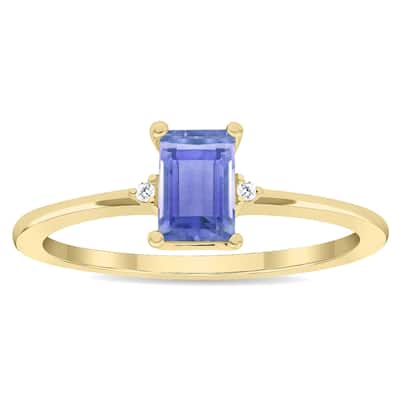 Women's Emerald Cut Tanzanite and Diamond Classic Band in 10K Yellow Gold