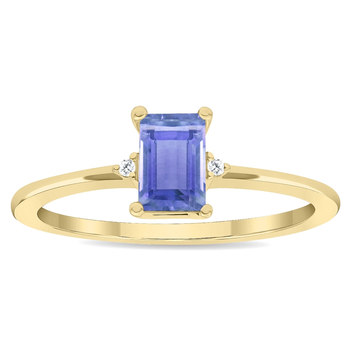 Marquee Women's Emerald Cut Tanzanite and Diamond Classic Band in 10K Yellow Gold