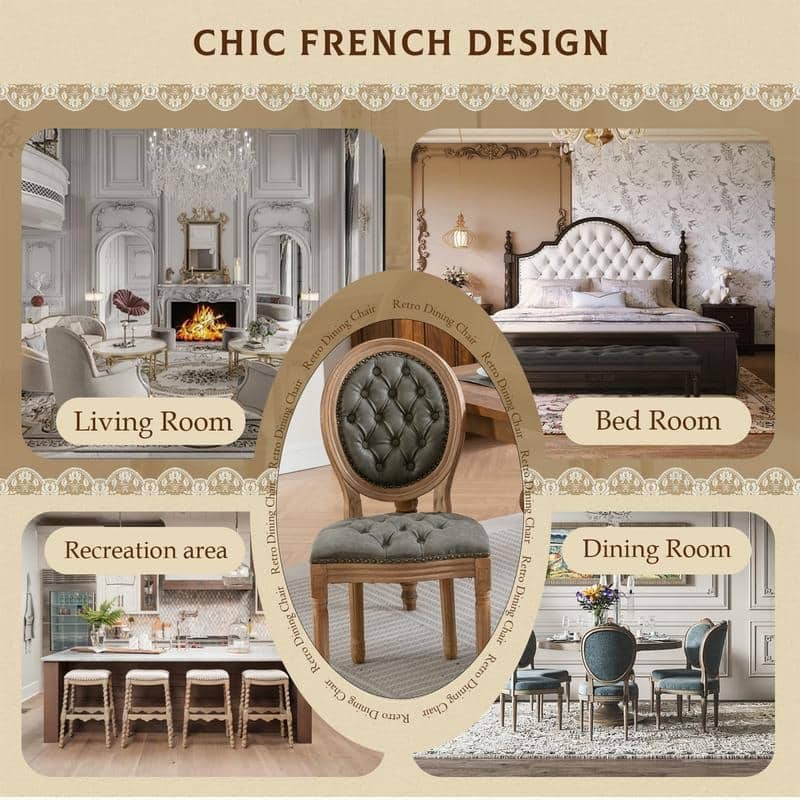 French Style Solid Wood Dining Chair with Nailhead Set of 6