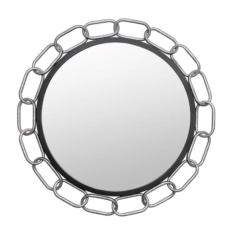 Chains of Love 30 Inch Round Wall Mirror - N/A - Matte Black/Textured Silver