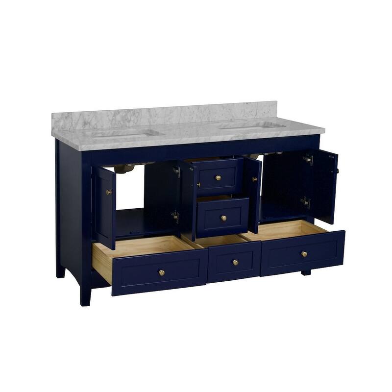 KitchenBathCollection Abbey 60" Double Bathroom Vanity with Carrara Marble Top